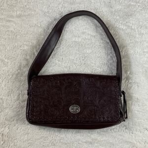 Minnetonka Chocolate brown tooled leather Baguette shoulder bag